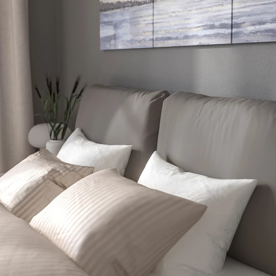 Каркас кровати с мягкой обивкой - IKEA SAGESUND, 200х140 см, серый, САГЕСУНД ИКЕА (изображение №7)