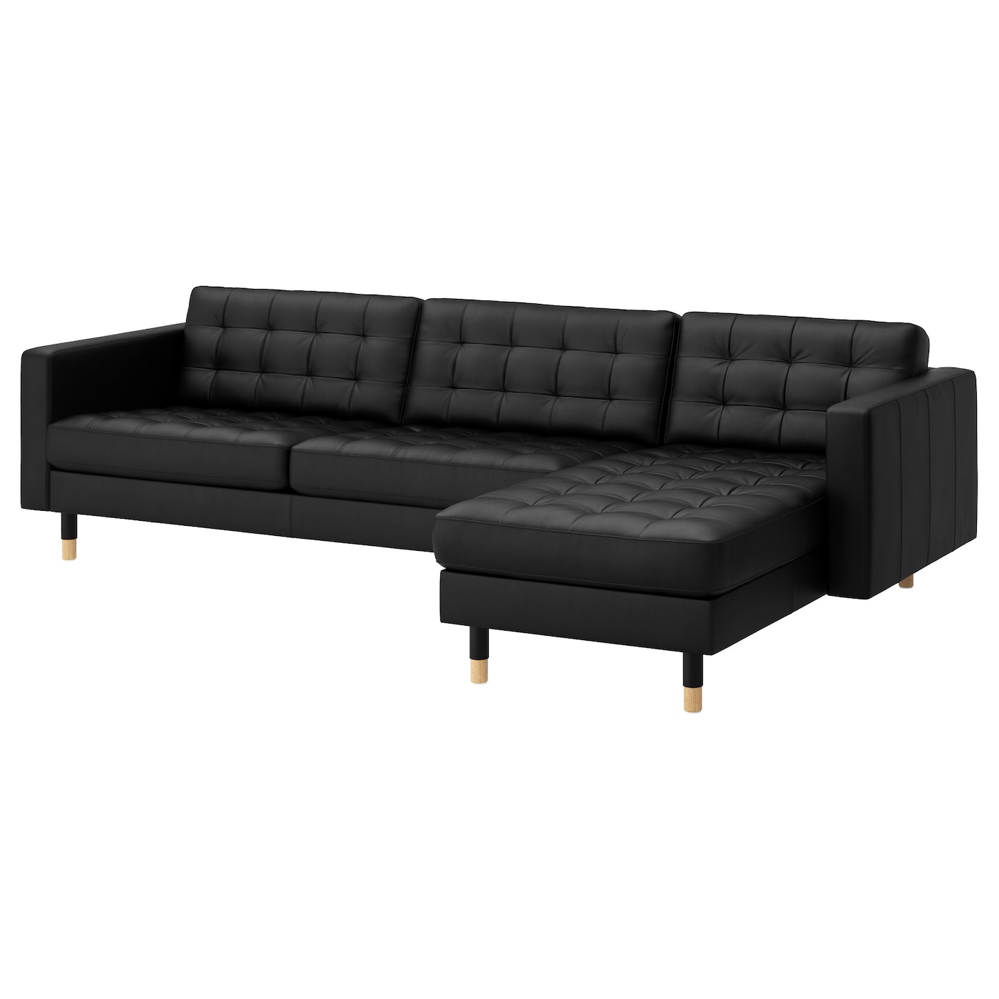 4-местный диван с шезлонгом - IKEA LANDSKRONA, 89x280см, черный, кожа, ЛАНДСКРУНА ИКЕА
