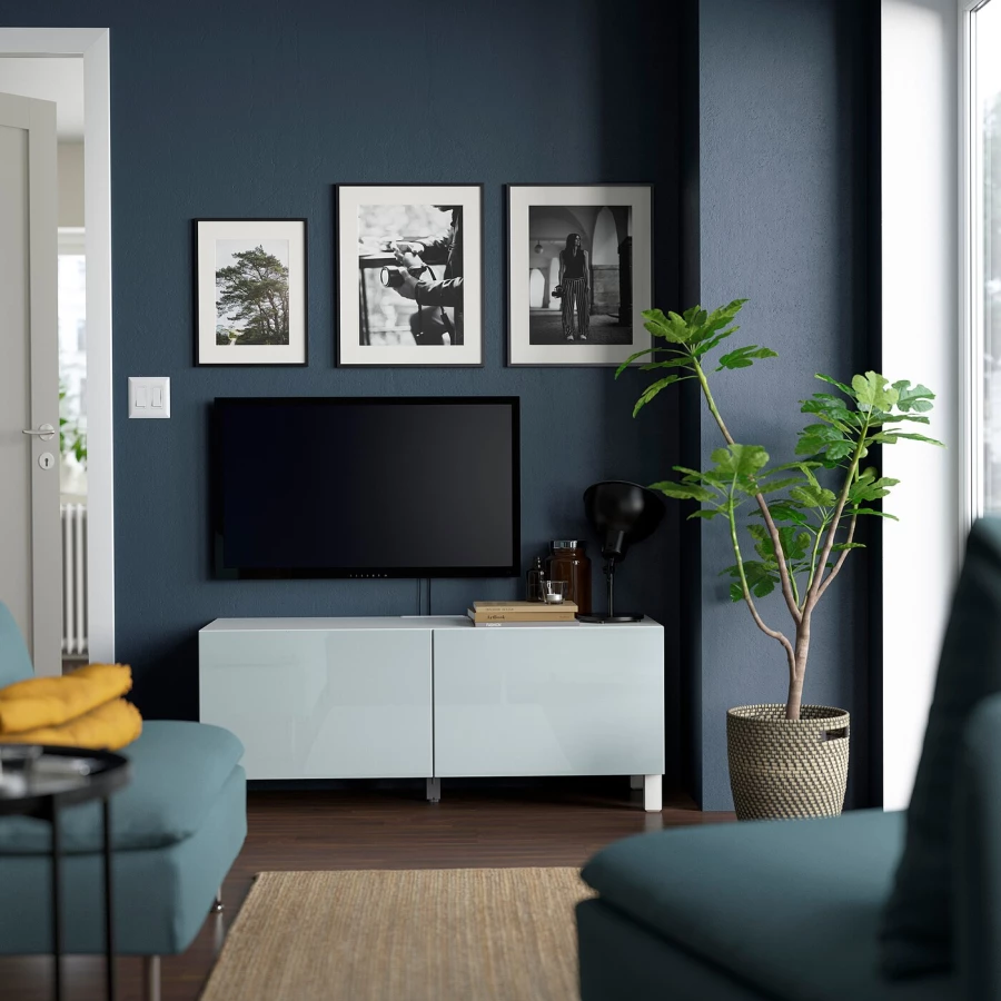 Тумба под ТВ с дверцами - IKEA BESTÅ/BESTA/БЕСТО ИКЕА, 42х48х120 см, белый/серо-голубой (изображение №3)