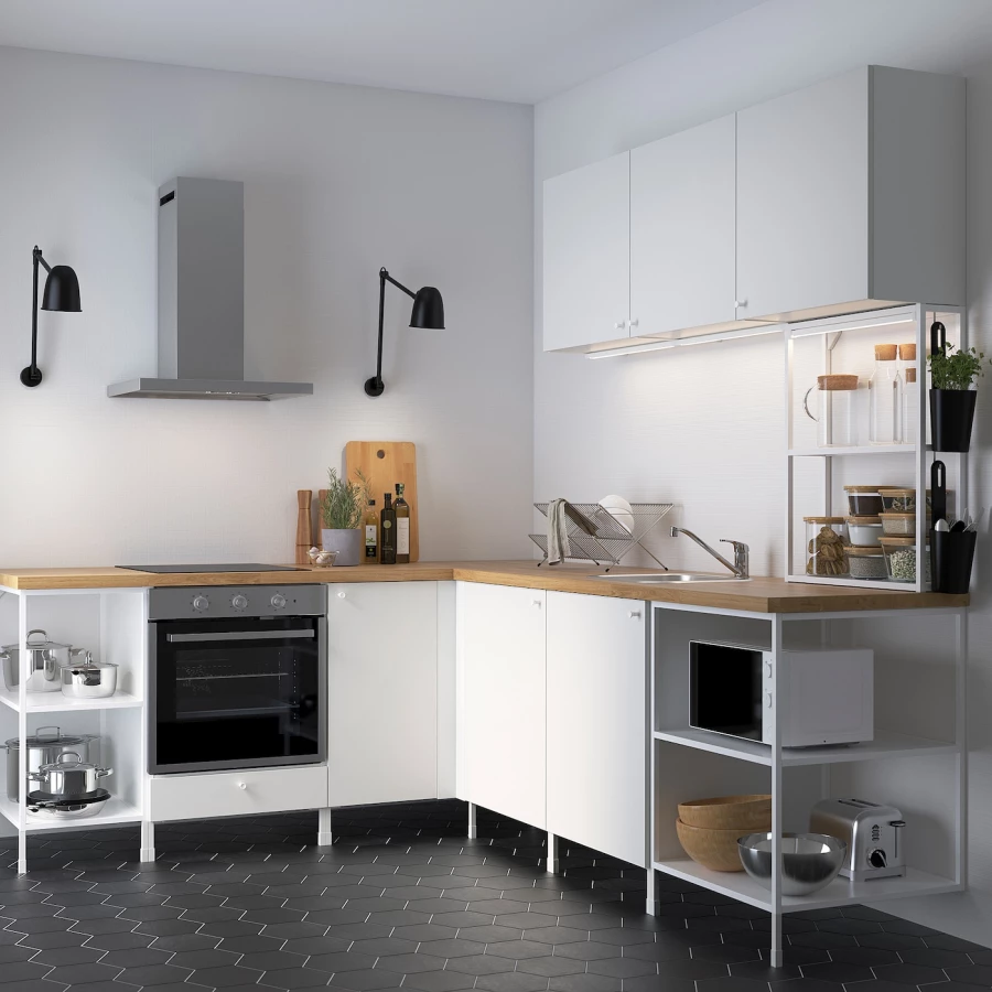 Угловой кухонный гарнитур - IKEA ENHET, 210.5х248.5х75 см, белый, ЭНХЕТ ИКЕА (изображение №2)