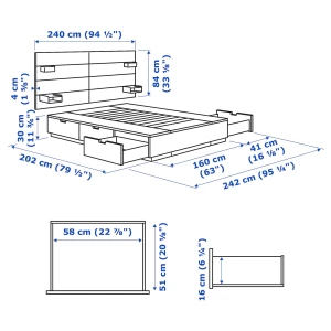 NORDLI Каркас кровати с контейнером и матрасом ИКЕА