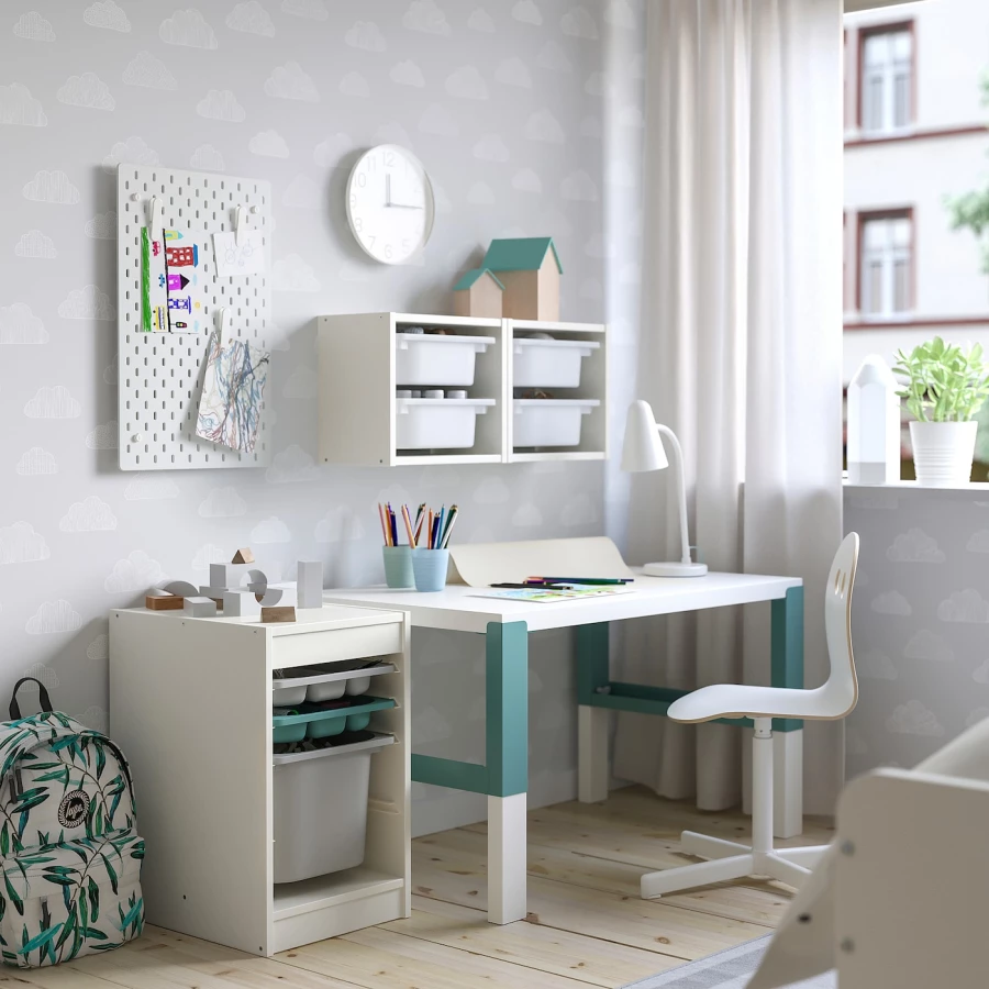 Стеллаж - IKEA TROFAST, 34х44х55 см, белый/серый/бирюзовый, ТРУФАСТ ИКЕА (изображение №3)