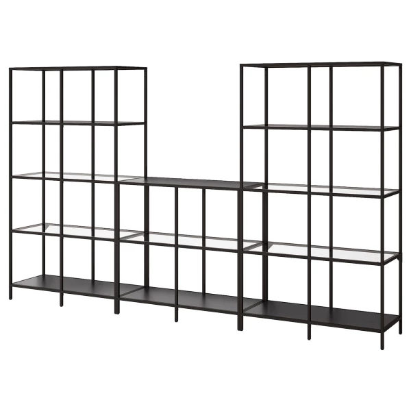 Стеллаж - IKEA VITTSJÖ/VITTSJO, 300х36х175 см, черно-коричневый/стекло, ВИТШЁ/ВИТШЕ ИКЕА