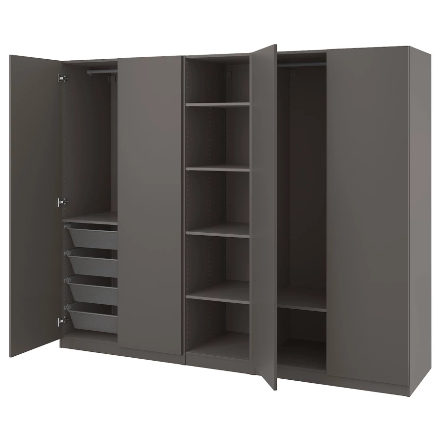 Гардероб - IKEA PAX/FORSAND/ПАКС/ФОРСАНД ИКЕА, 250x60x201 см, темно-серый (изображение №1)