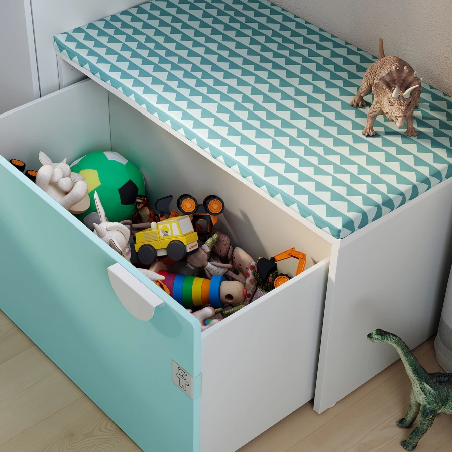 Шкаф детский - IKEA SMÅSTAD/SMASTAD, 90x50x48 см, белый/голубой, СМОСТАД ИКЕА (изображение №4)