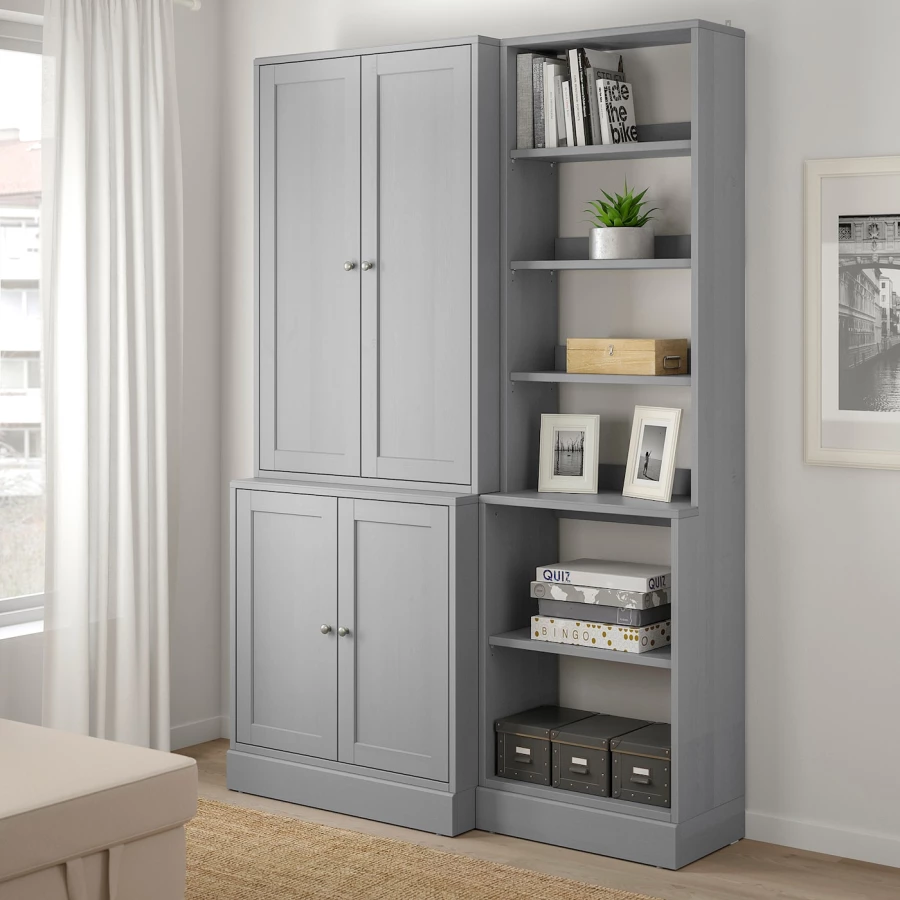 Книжный шкаф - HAVSTA IKEA/ ХАВСТА ИКЕА,  212х142 см, серый (изображение №2)