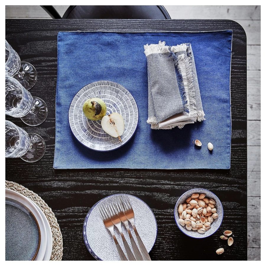 Набор тарелок, 4 шт. - IKEA ENTUSIASM, 18 см, белый/синий, ЭНТУЗИАЗМ ИКЕА (изображение №6)