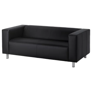 Диван 2-местный - IKEA KLIPPAN, 66х88x177 см, черная кожа, КЛИППАН ИКЕА
