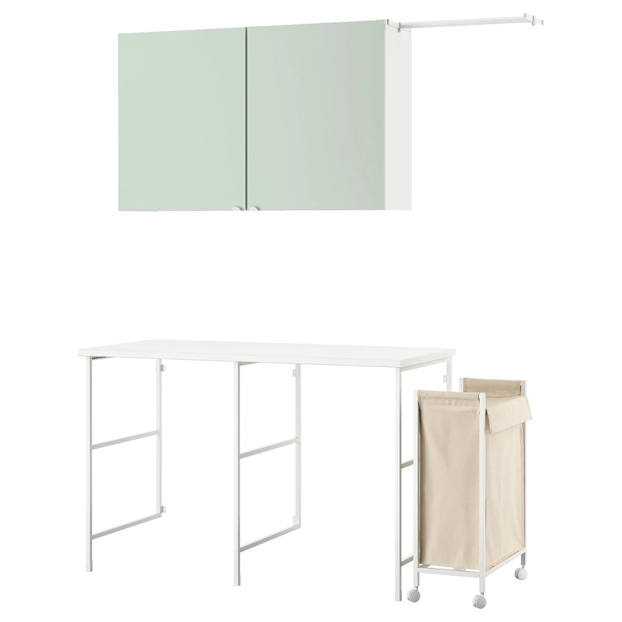 Книжный шкаф - IKEA ENHET/ЭНХЕТ ИКЕА, 139х63,5 см, белый/зеленый (изображение №1)