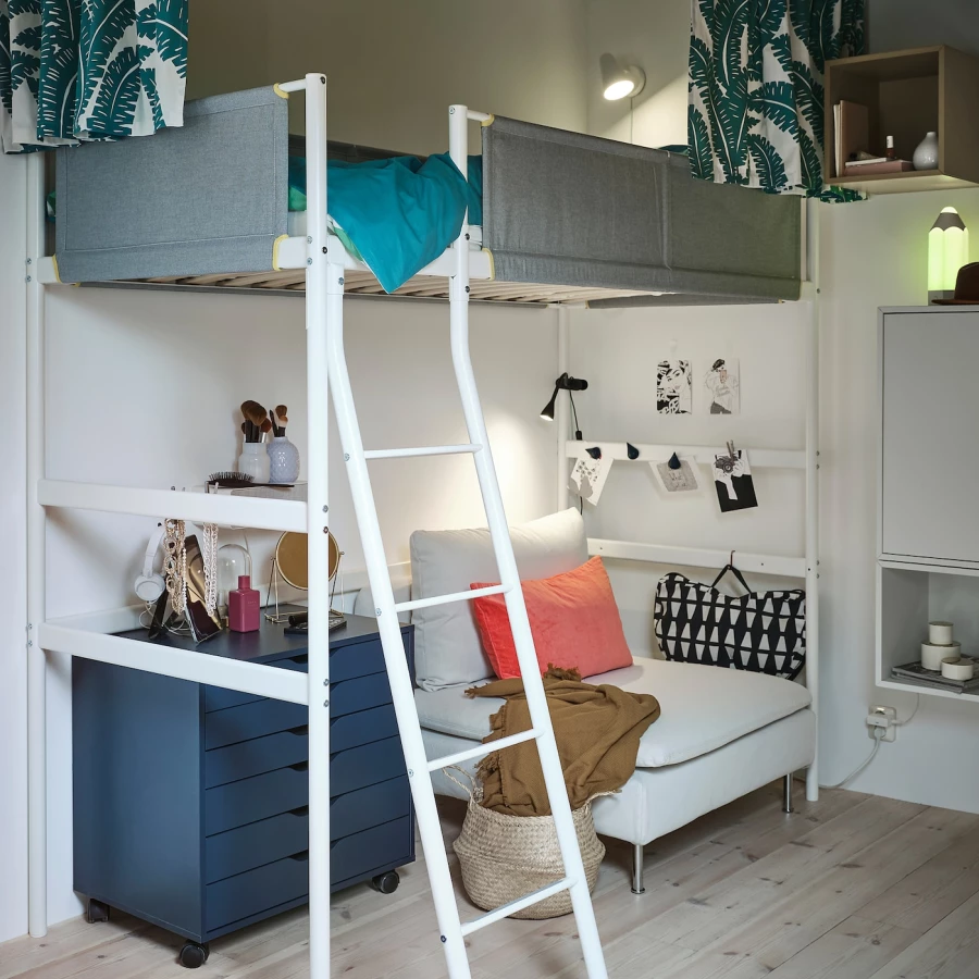Каркас двухъярусной кровати  -  IKEA VITVAL/ВИТВАЛ ИКЕА, 90x200 см, белый/серый (изображение №3)
