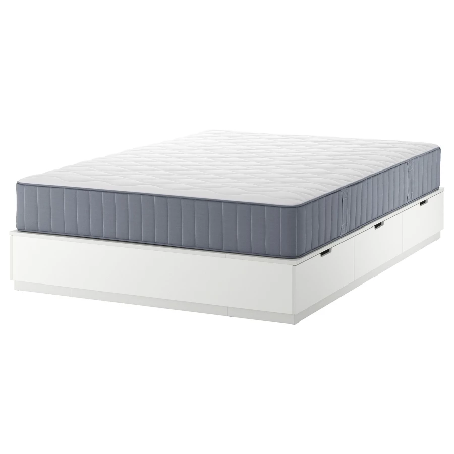 Каркас кровати с контейнером и матрасом - IKEA NORDLI, 200х140 см, матрас средне-жесткий, белый, НОРДЛИ ИКЕА (изображение №1)