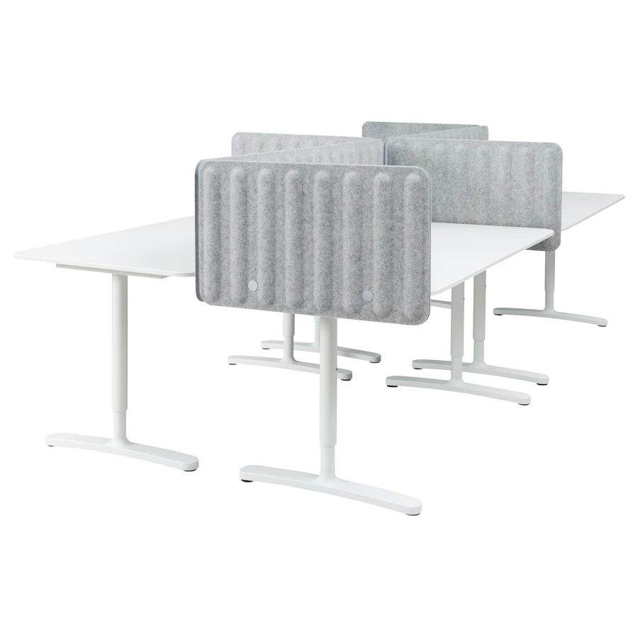 Письменный стол с экраном - IKEA BEKANT, 320х160х48 , серый/белый, БЕКАНТ ИКЕА (изображение №1)