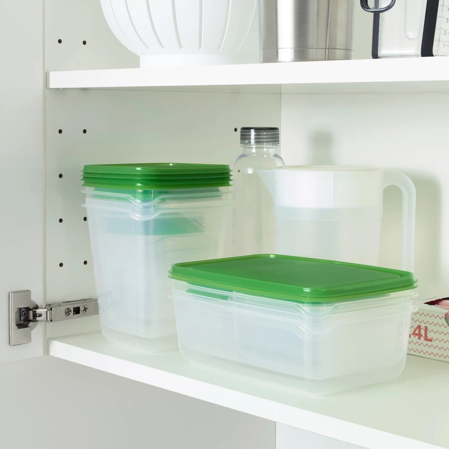 Набор контейнеров для продуктов с крышкой, 17 шт. - IKEA PRUTA, зеленый/прозрачный, ПРУТА ИКЕА (изображение №4)