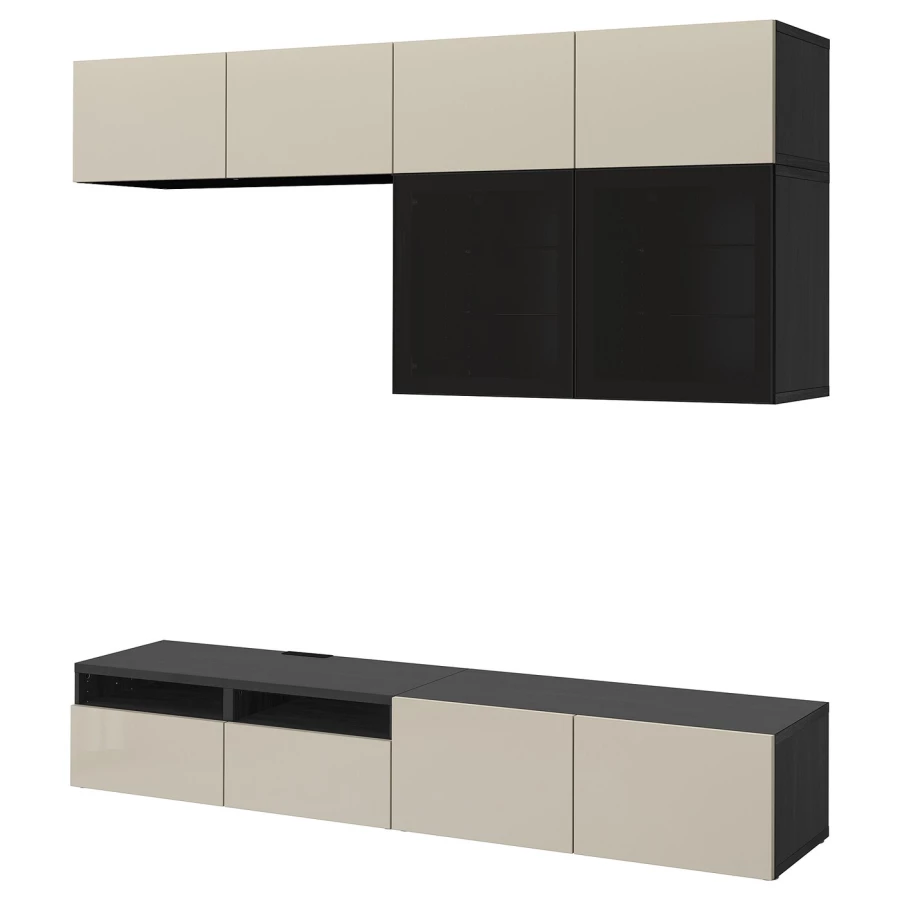 Комбинация для хранения ТВ - IKEA BESTÅ/BESTA, 231x42x240см, черный/светло-коричневый, БЕСТО ИКЕА (изображение №1)
