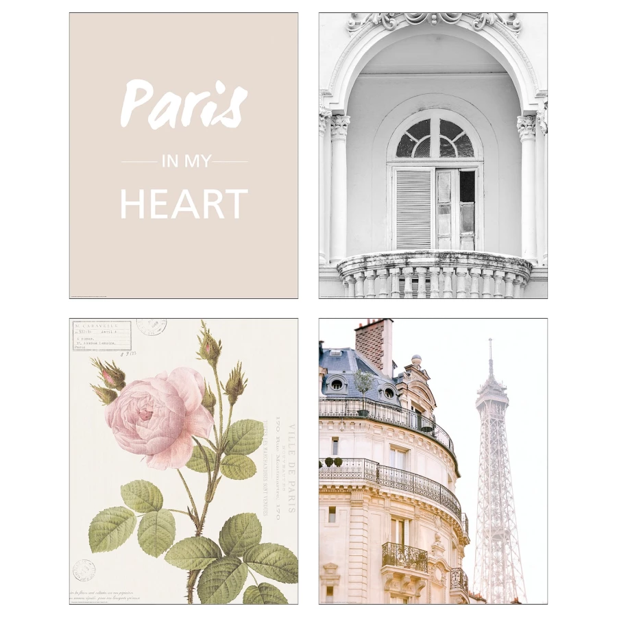 Постер, 4 шт. - IKEA BILD, 40х50 см, «Париж в моем сердце», БИЛЬД ИКЕА (изображение №1)