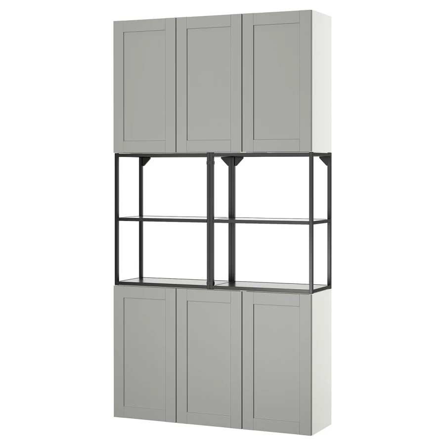 Книжный шкаф -  ENHET IKEA/ ЭНХЕТ ИКЕА, 225х120 см, белый/серый (изображение №1)