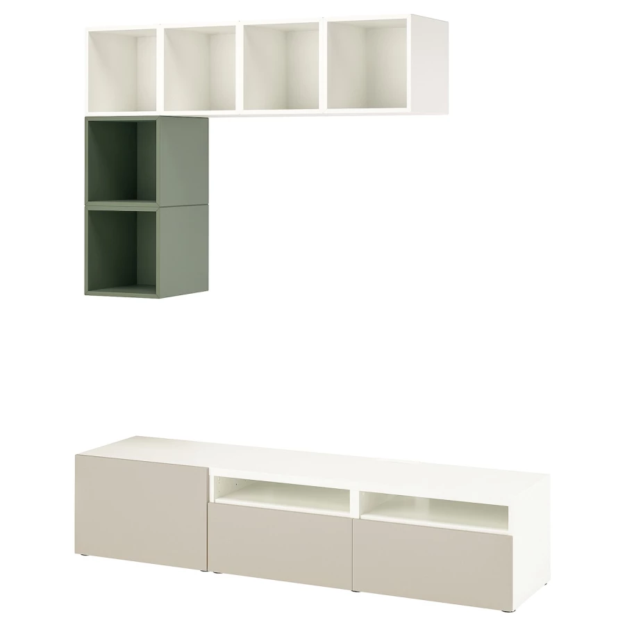 Комплект мебели д/гостиной  - IKEA BESTÅ/BESTA EKET, 170x70x180см, белый/светло-зеленый, БЕСТО ЭКЕТ ИКЕА (изображение №1)