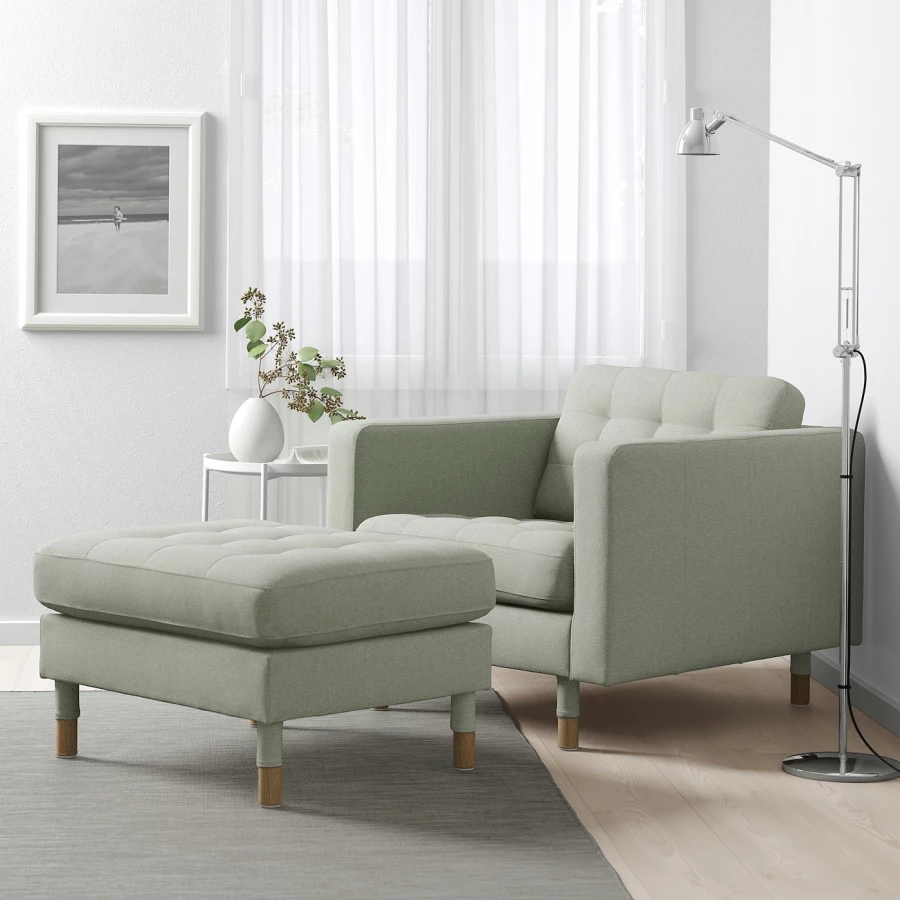 Кресло - IKEA LANDSKRONA, 89х89х78 см, светло-зеленый, ЛАНДСКРУНА ИКЕА (изображение №2)