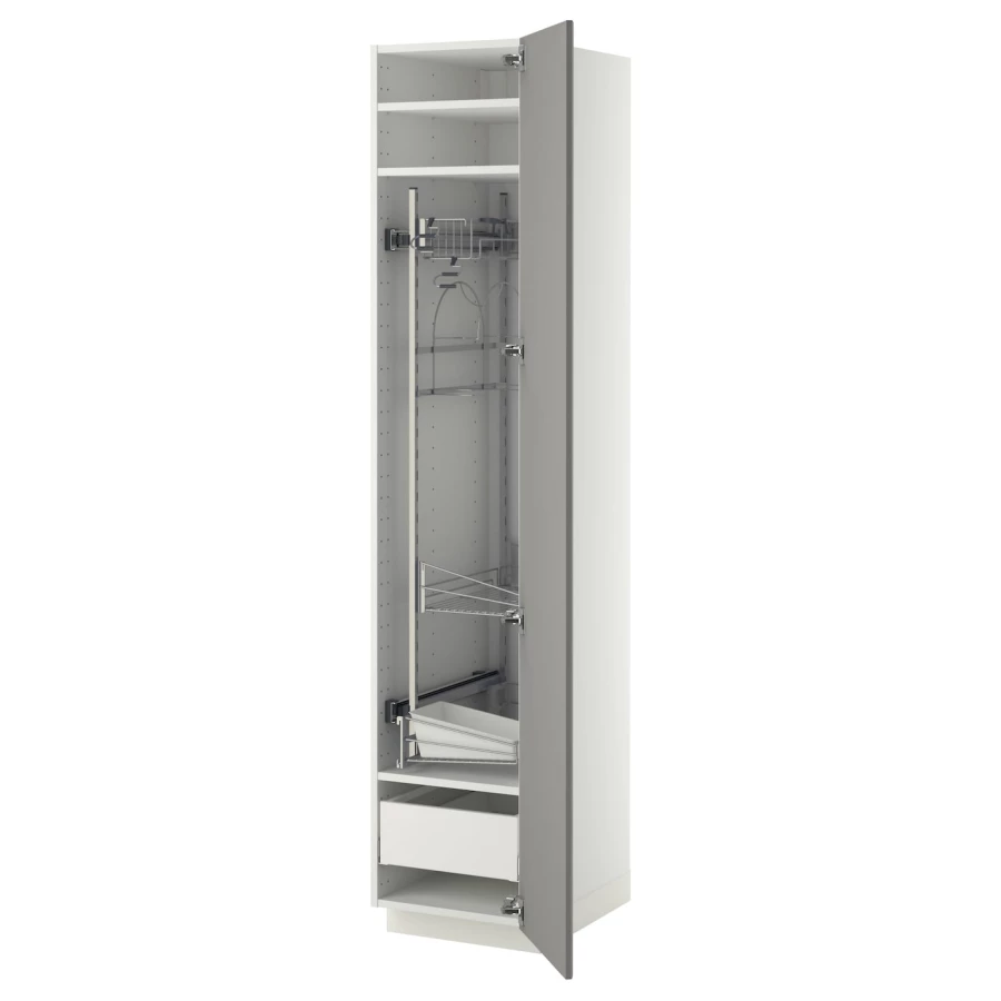 Высокий шкаф/бытовой - IKEA METOD/MAXIMERA/МЕТОД/МАКСИМЕРА ИКЕА, 200х60х40 см, белый/серый (изображение №1)