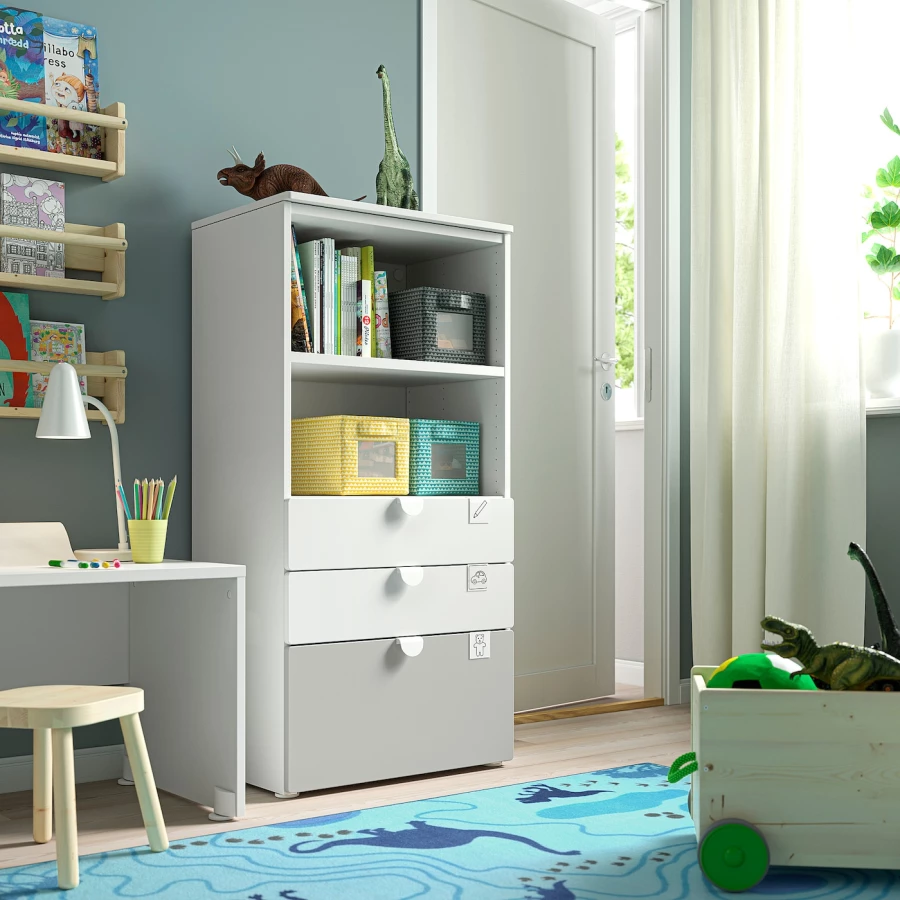 Комод детский - IKEA PLATSA/SMÅSTAD/SMASTAD, 60x42x123 см, белый/серый, ИКЕА (изображение №3)