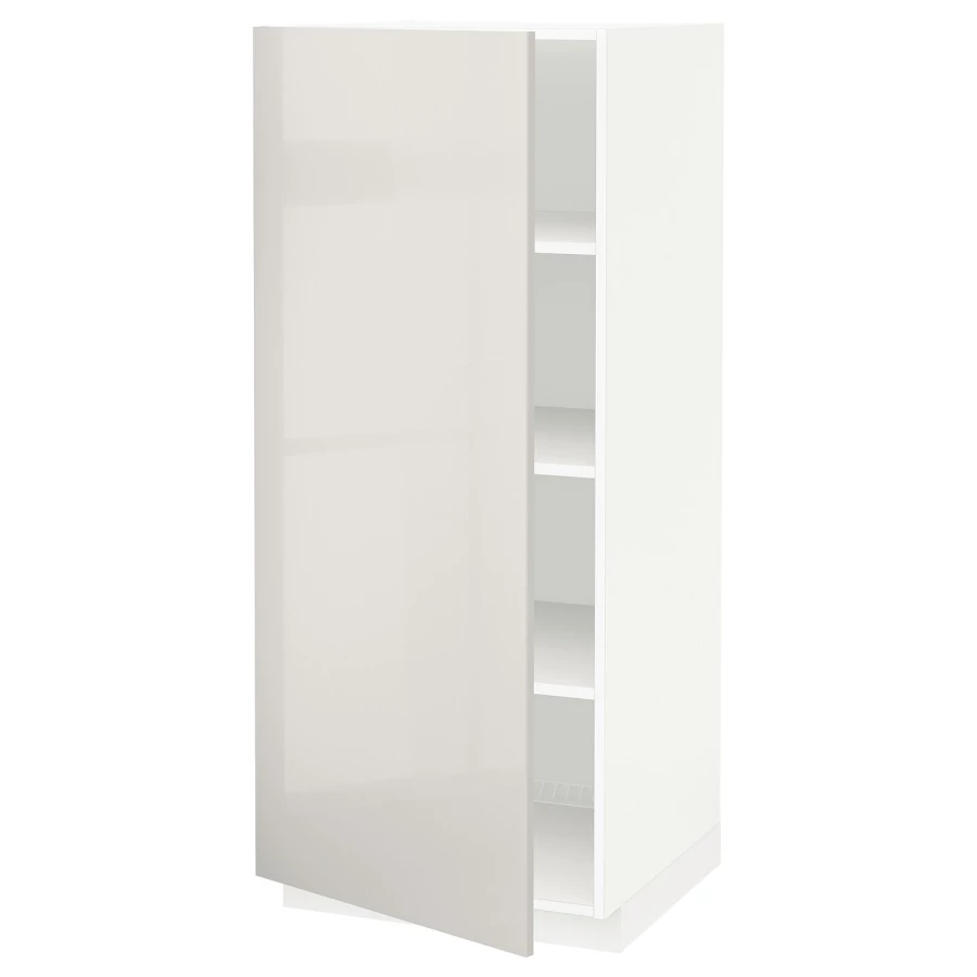 Напольный кухонный шкаф с полками - IKEA METOD/МЕТОД ИКЕА, 140х60х60 см, белый/светло-серый глянцевый (изображение №1)