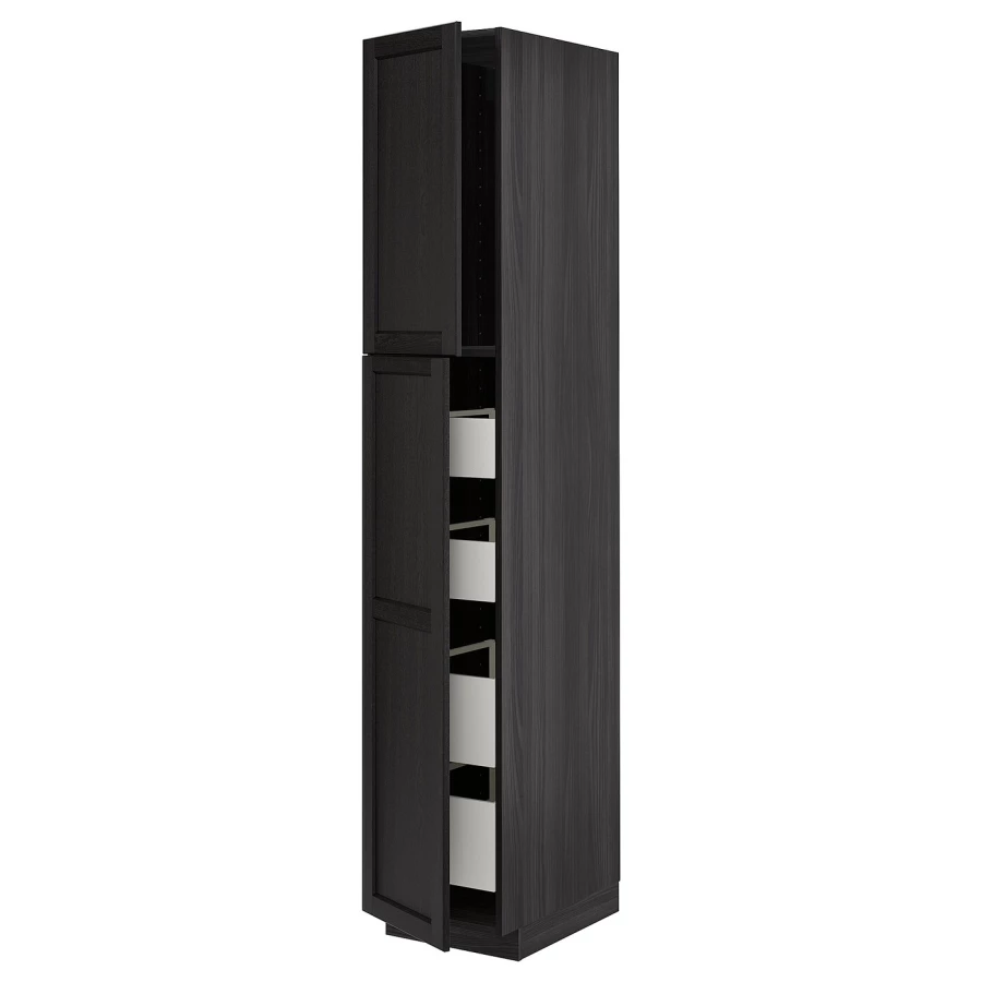 Высокий шкаф - IKEA METOD/MAXIMERA/МЕТОД/МАКСИМЕРА ИКЕА, 220х60х40 см, черный/белый (изображение №1)