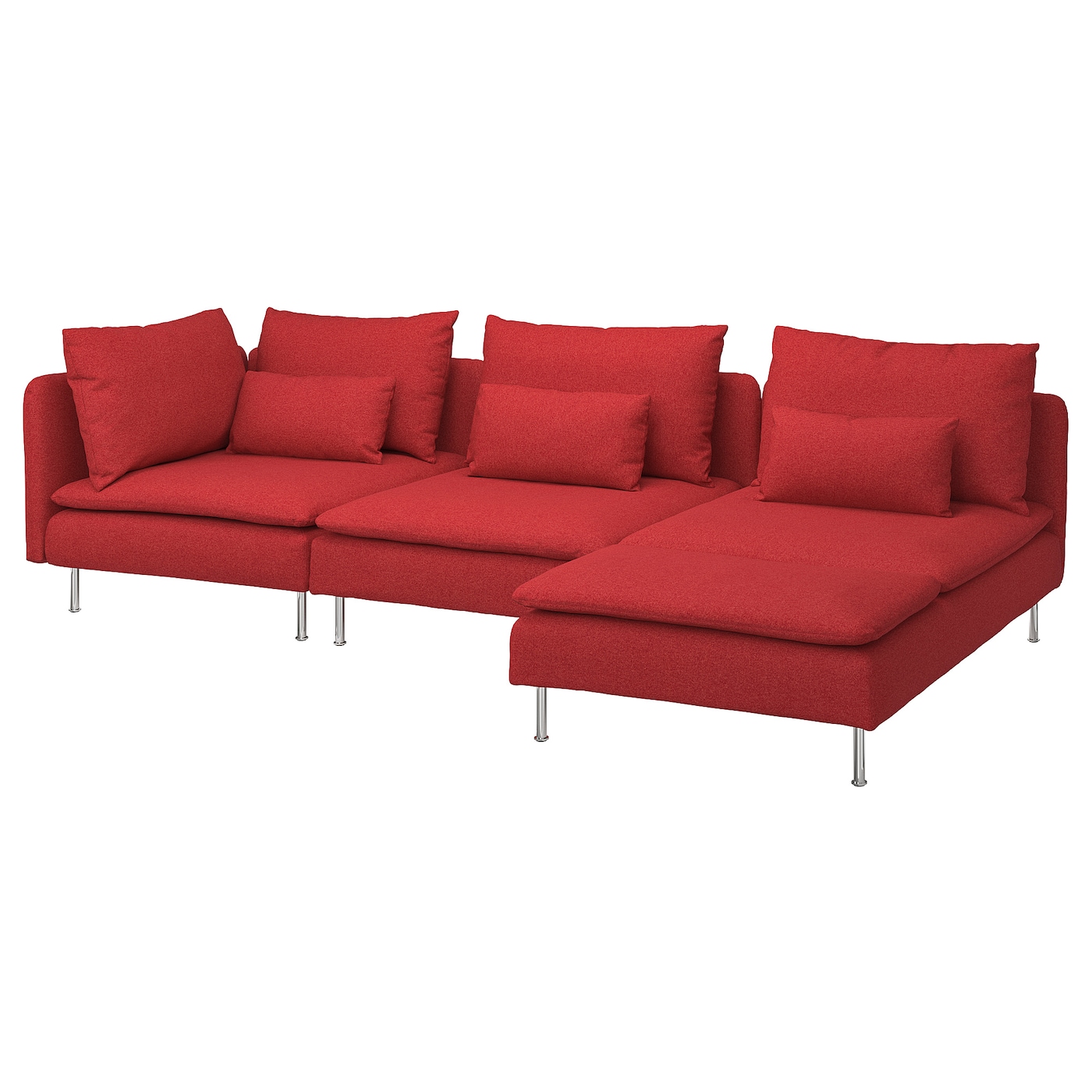 4-местный угловой диван с шезлонгом - IKEA SÖDERHAMN/SODERHAMN/СЁДЕРХАМН ИКЕА, 291/151х69х99 см, красный