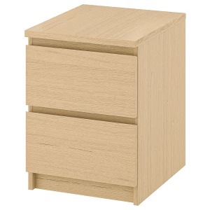 Комод с 2 ящиками - IKEA MALM ИКЕА МАЛЬМ, 40х55х48 см, дубовый шпон, беленый