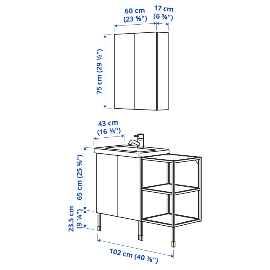 Комбинация для ванной - IKEA ENHET/TVÄLLEN/TVALLEN, 102х43х87 см, белый/антрацит, ЭНХЕТ/ТВЭЛЛЕН ИКЕА (изображение №3)