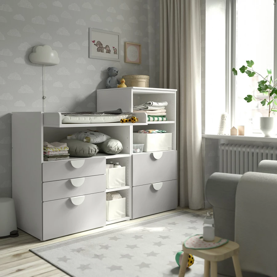 Столик пенальный - IKEA PLATSA/SMÅSTAD/SMASTAD, 123x79x150 см, белый/серый, ИКЕА (изображение №2)