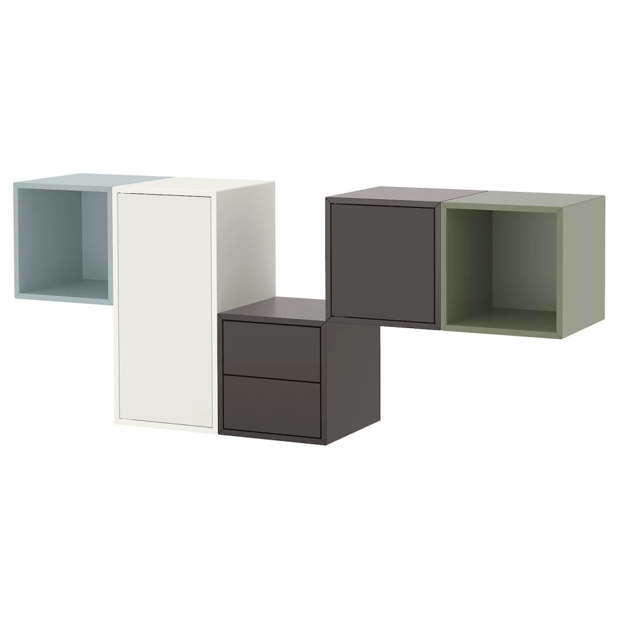 Комбинация для хранения - EKET IKEA/ ЭКЕТ ИКЕА,  175х70 см, зеленый/коричневый/белый/голубой (изображение №1)