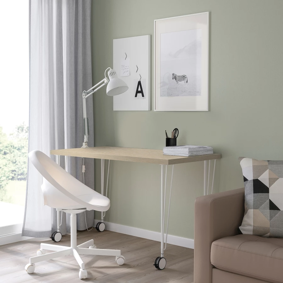 Письменный стол - IKEA MITTCIRKEL/KRILLE/МИТЦИРКЕЛЬ/КРИЛЛЕ ИКЕА, 120х60 см, сосна/белый (изображение №5)