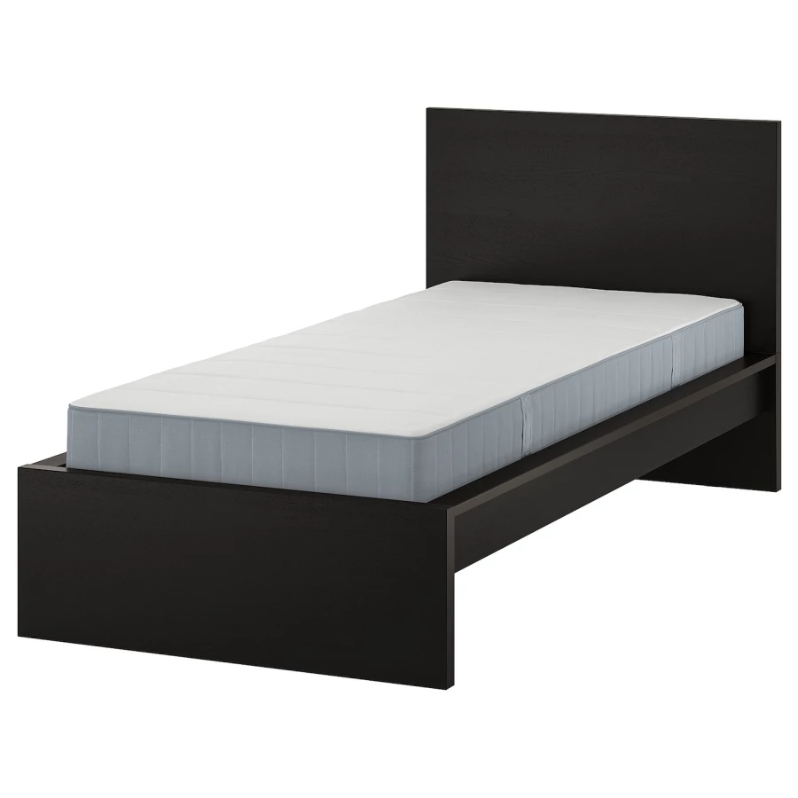 Кровать - IKEA MALM, 200х90 см, матрас жесткий, черный, МАЛЬМ ИКЕА (изображение №1)