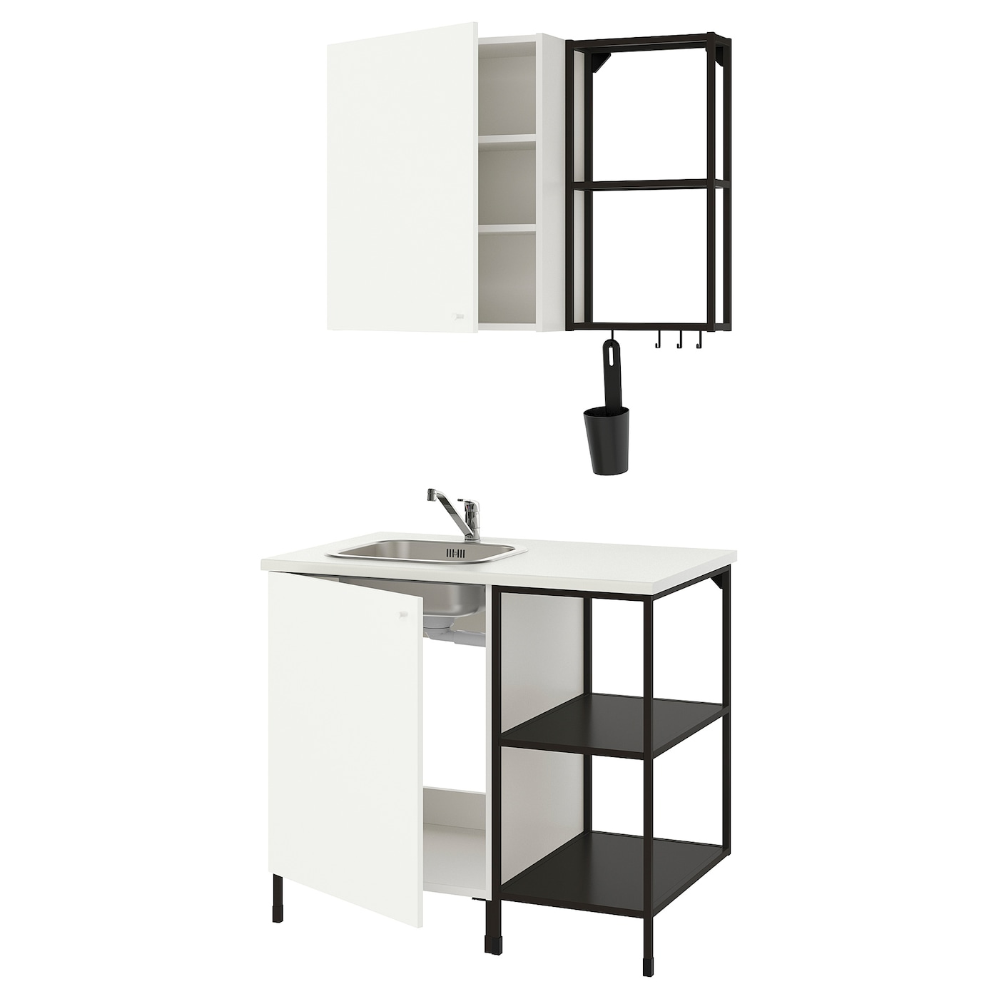 Кухонная комбинация для хранения -  ENHET  IKEA/ ЭНХЕТ ИКЕА, 103х63,5х222 см, белый/черный