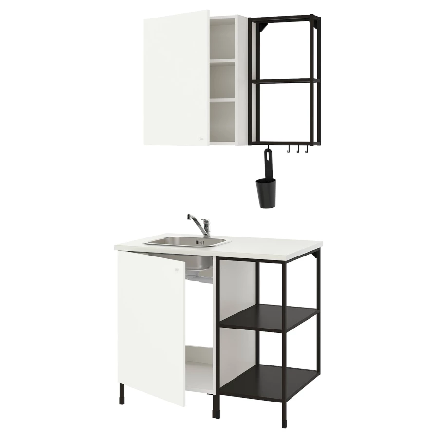 Кухонная комбинация для хранения -  ENHET  IKEA/ ЭНХЕТ ИКЕА, 103х63,5х222 см, белый/черный (изображение №1)