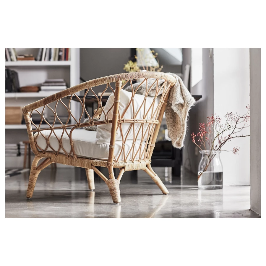 Кресло садовое - IKEA STOCKHOLM, 79х87 см, светло-коричневый/белый, СТОКГОЛЬМ ИКЕА (изображение №2)