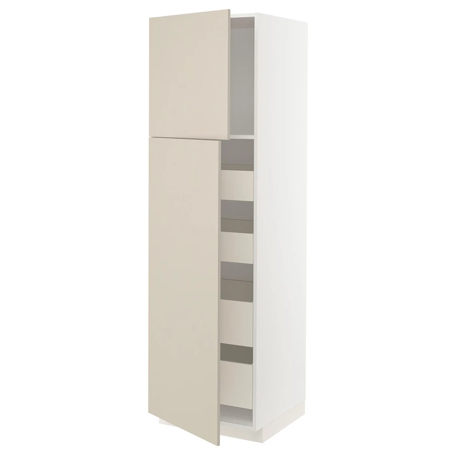 Высокий шкаф - IKEA METOD/MAXIMERA/МЕТОД/МАКСИМЕРА ИКЕА, 200х60х60 см, белый/бежевый (изображение №1)