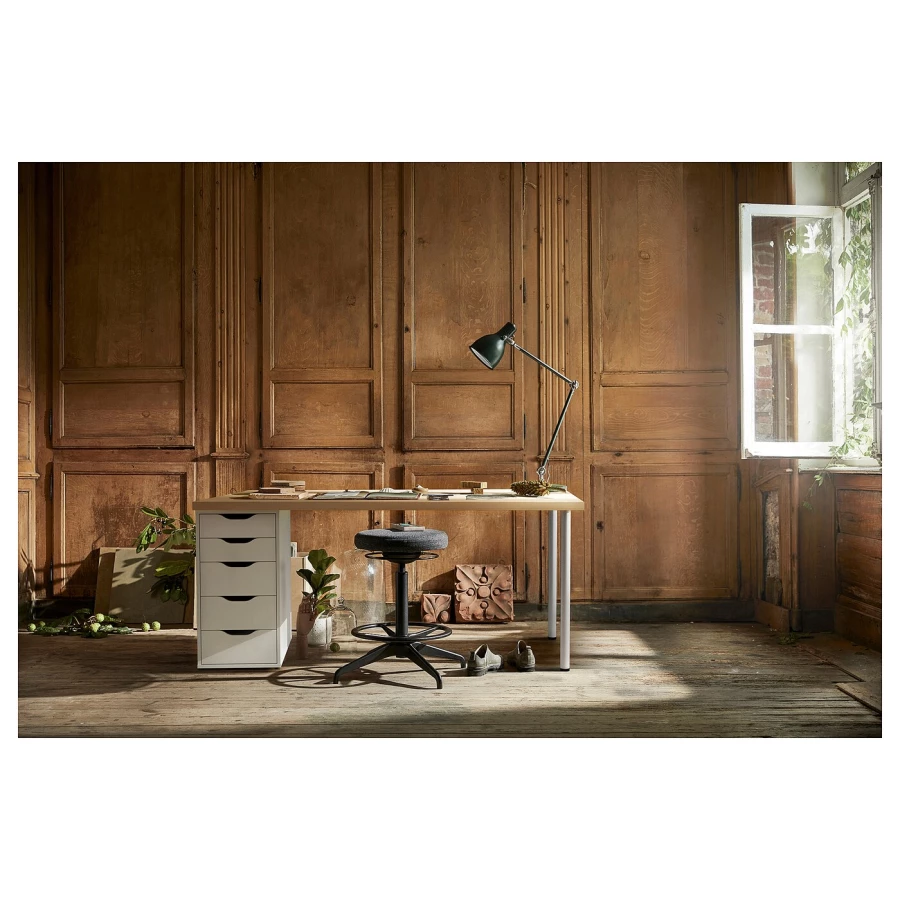 Письменный стол с ящиками - IKEA LAGKAPTEN/ALEX/ЛАГКАПТЕН/АЛЕКС ИКЕА, 140х60 см, под беленый дуб/белый, (изображение №4)