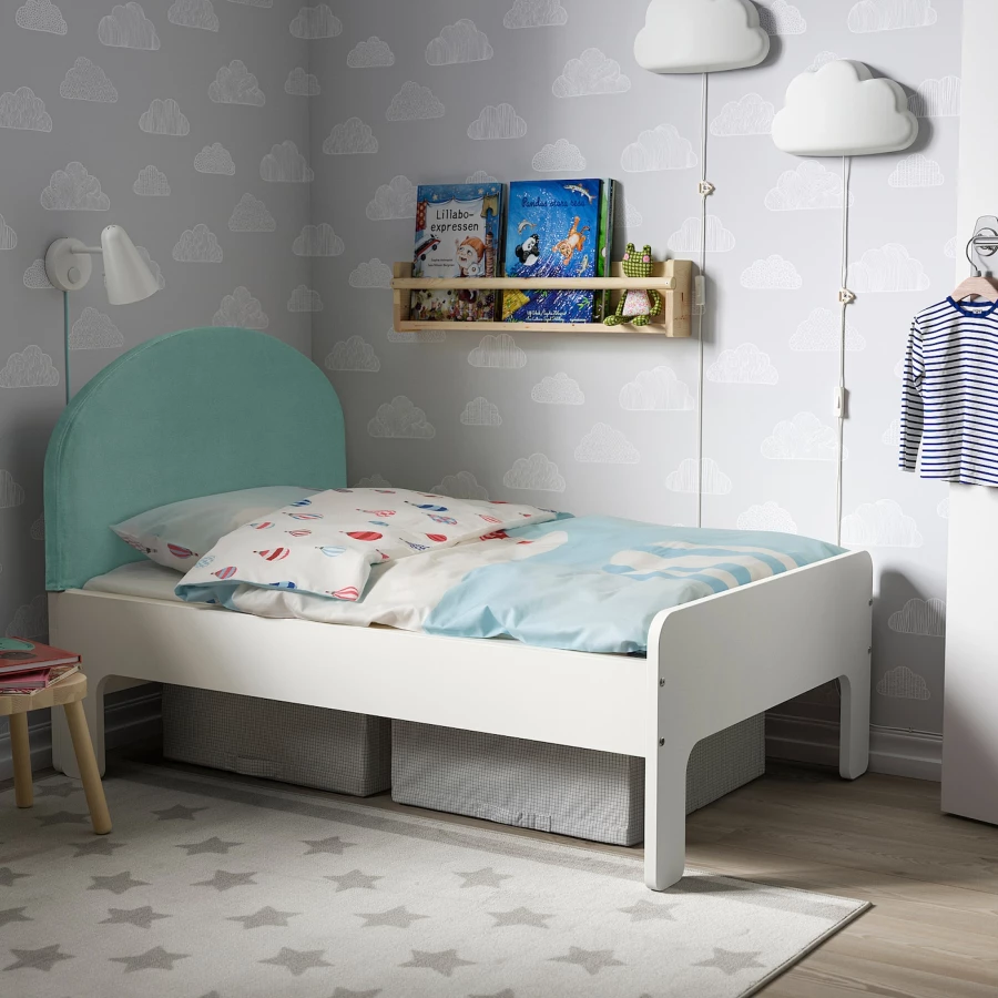 Выдвижной каркас кровати - SLÄKT/SLАKT  IKEA/ СЛЭКТ ИКЕА, 205х91х71 см, белый/зеленый (изображение №2)