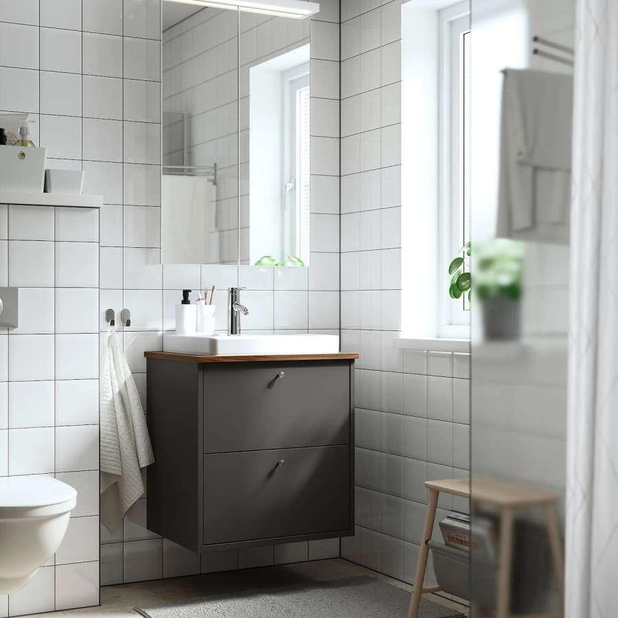 Тумба для ванной  - HAVBÄCK / ORRSJÖN/  HAVBАCK / ORRSJОN IKEA/ХАВБЕК / ОРРДЖЕН ИКЕА, 71х62 см, белый/черный (изображение №2)