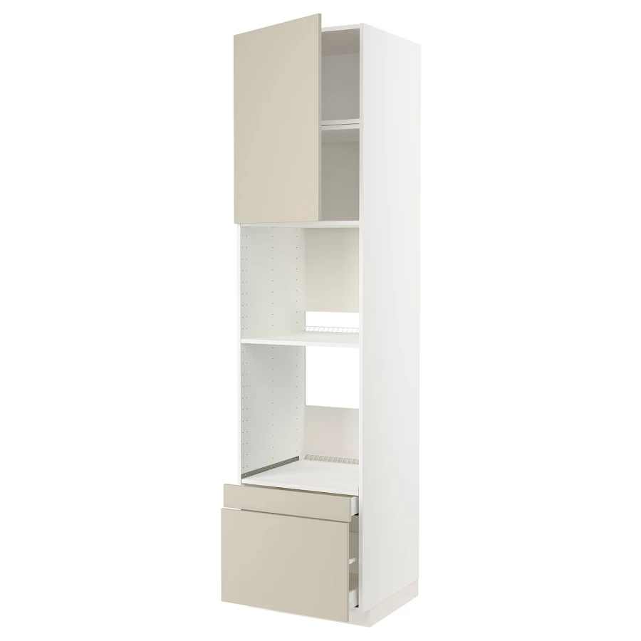 Высокий шкаф с ящиками - IKEA METOD/MAXIMERA/МЕТОД/МАКСИМЕРА ИКЕА, 240х60х60 см, белый/бежевый (изображение №1)