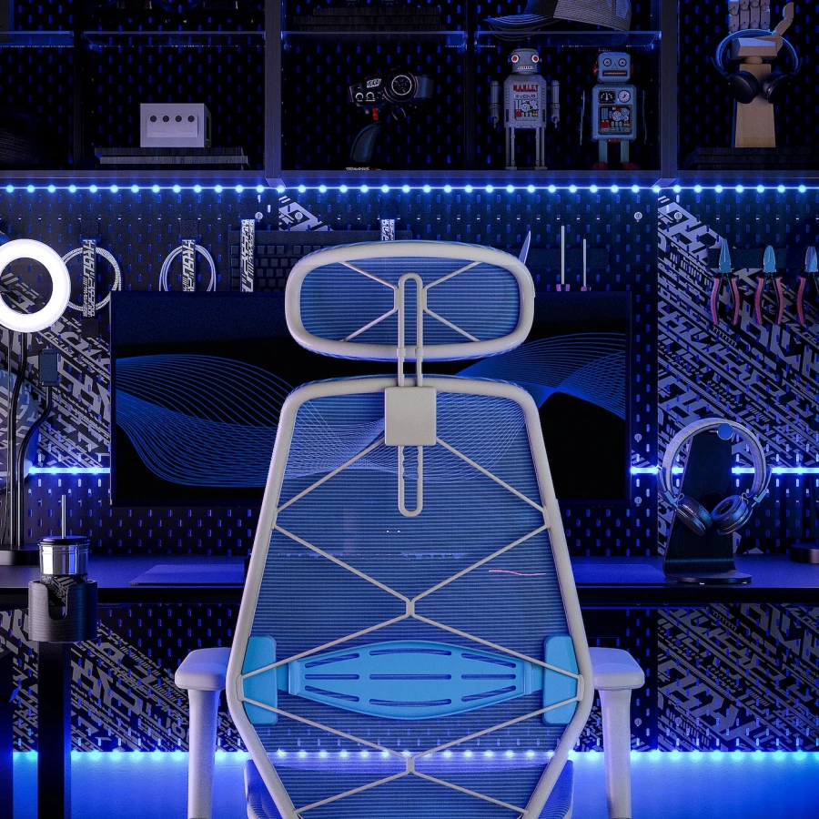 Игровое/офисное кресло - IKEA STYRSPEL, 71х119/142 см, синий/светло-серый, СТИРСПЕЛЬ ИКЕА (изображение №8)