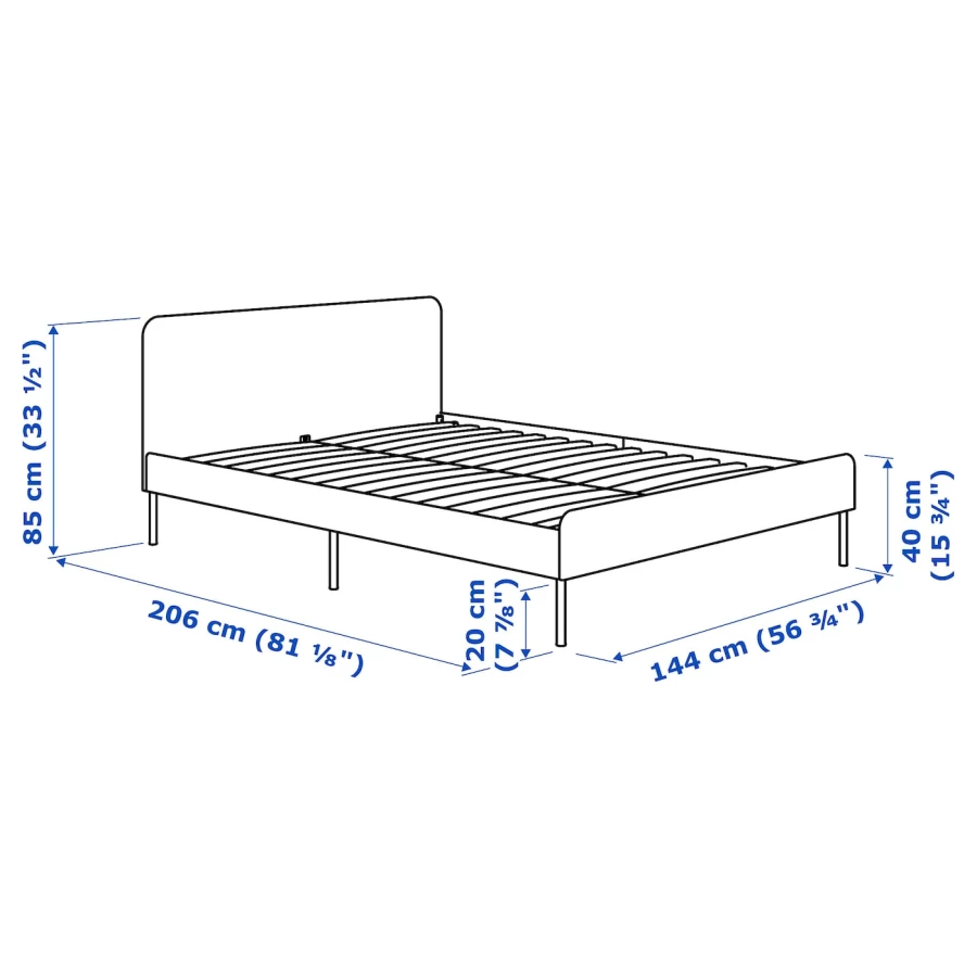 Каркас кровати - SLATTUM IKEA/  СЛАТТУМ  ИКЕА,  206х144 см, синий (изображение №3)