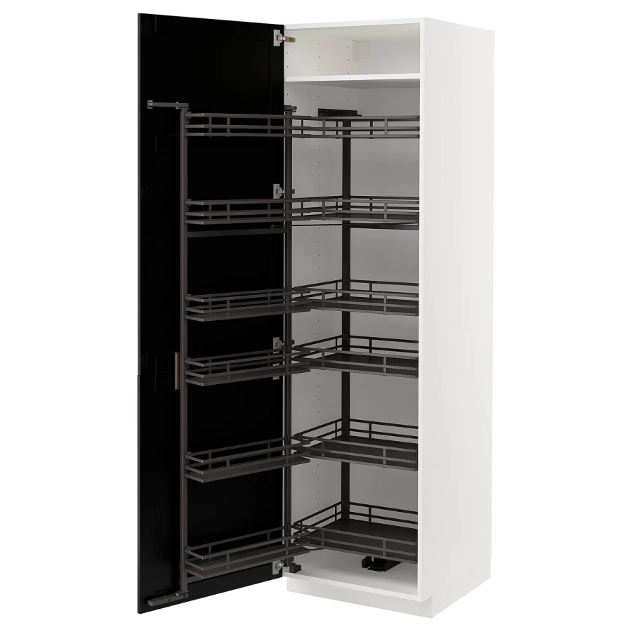Высокий шкаф с выдвижной кладовой - IKEA METOD/МЕТОД ИКЕА, 60х60х200 см, черный/белый (изображение №2)
