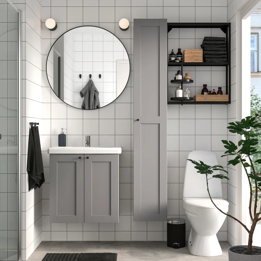 Комбинация для ванной - IKEA ENHET, 64х43х65 см, антрацит/серый, ЭНХЕТ ИКЕА (изображение №3)