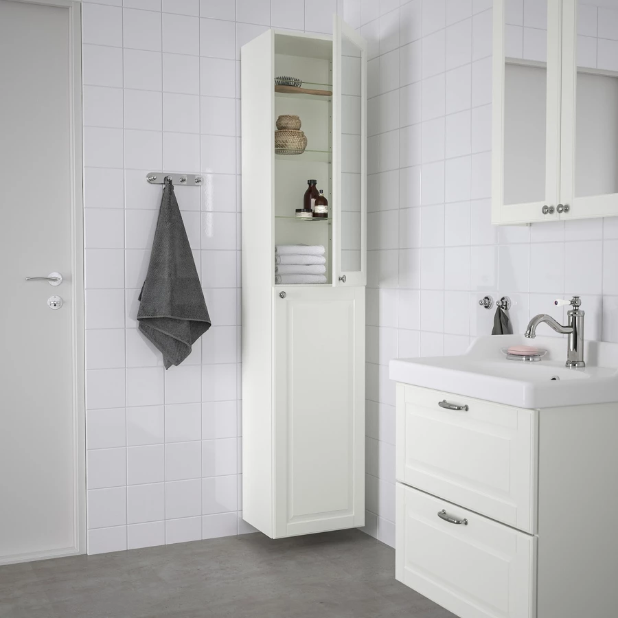 Высокий шкаф для ванной - IKEA GODMORGON/ГОДМОРГОН ИКЕА, 40x32x192 см, белый (изображение №2)