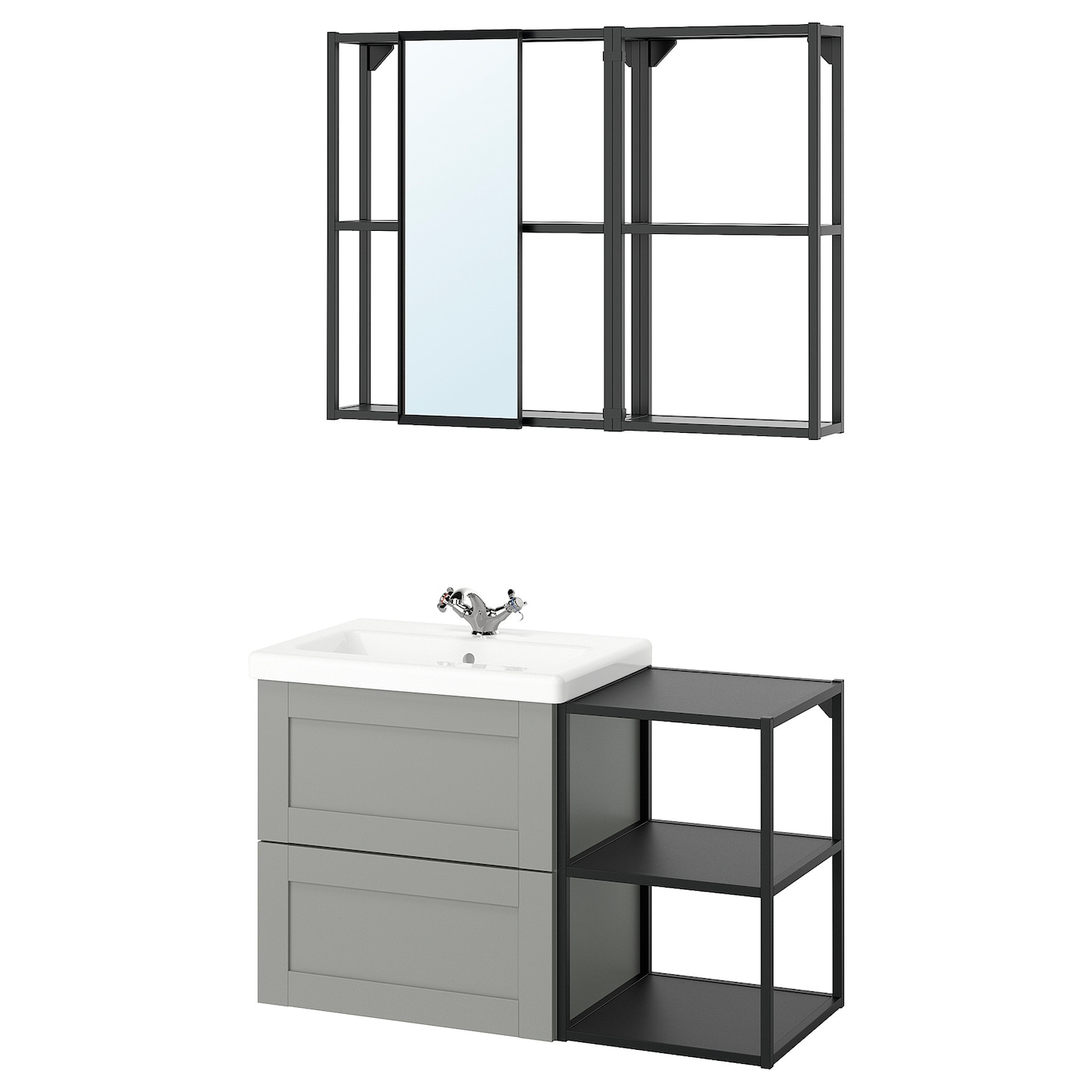 Тумба для ванной - ENHET  IKEA/ ЭНХЕТ ИКЕА,  102х43х65 см , черный/белый/серый