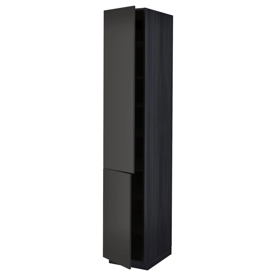 Высокий кухонный шкаф с полками - IKEA METOD/МЕТОД ИКЕА, 220х60х40 см, черный (изображение №1)
