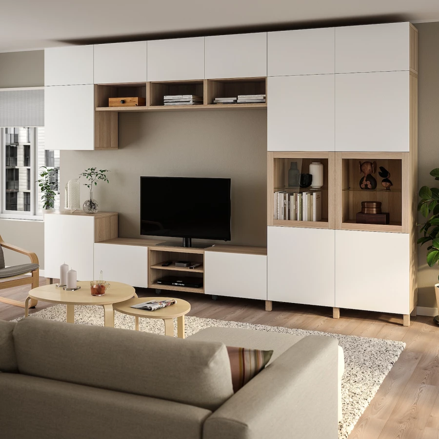 Комплект мебели д/гостиной  - IKEA BESTÅ/BESTA, 240x42x360  см, белый/светло-коричневый, БЕСТО ИКЕА (изображение №2)