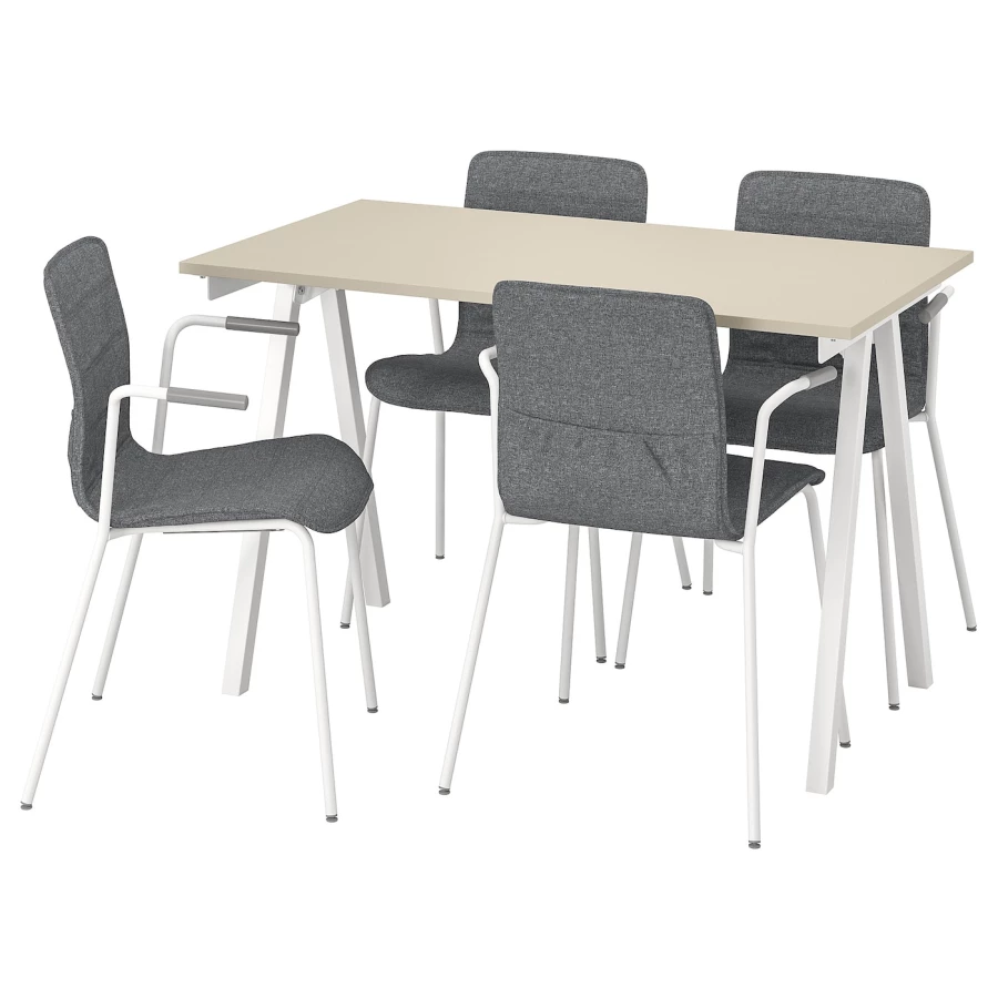 Комбинация: стол, 4 стула - IKEA TROTTEN/LÄKTARE/LAKTARE, 120х70 см, белый/бежевый/серый, ТРОТТЕН/ЛЭКТАРЕ ИКЕА (изображение №1)